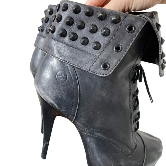Bronx Black Distressed Leather Renna Gade Studded Stiletto Bootie Size 10 - Picture 5 of 13